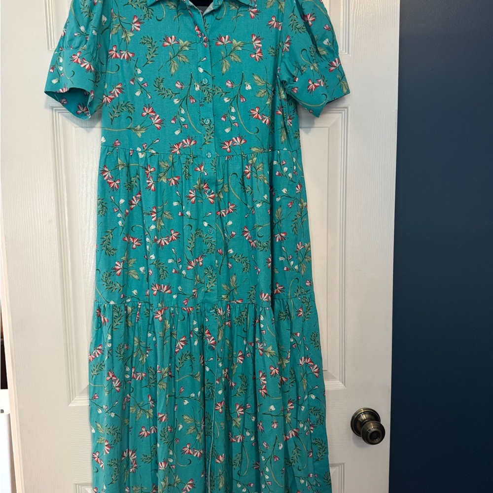 Crown & Ivy Teal Floral Midi Dress new with tag - Picture 3 of 4
